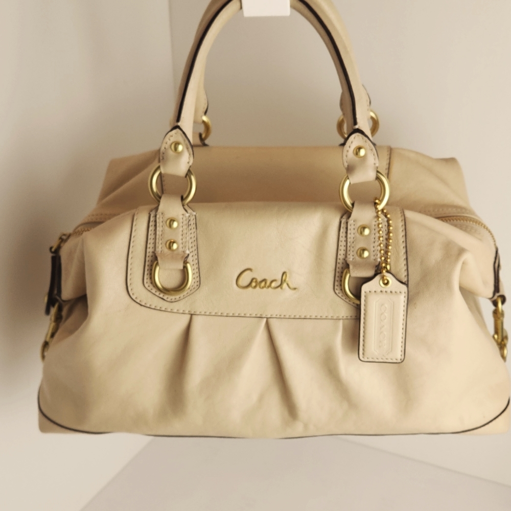 Coach Cream Satchel Bag with Gold Accents